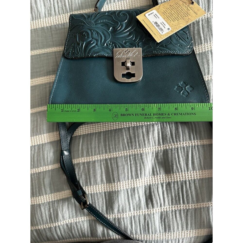 New Patricia Nash Chauny Floral Tooled Leather Satchel Handbag Purse Blue Coral - Picture 5 of 9